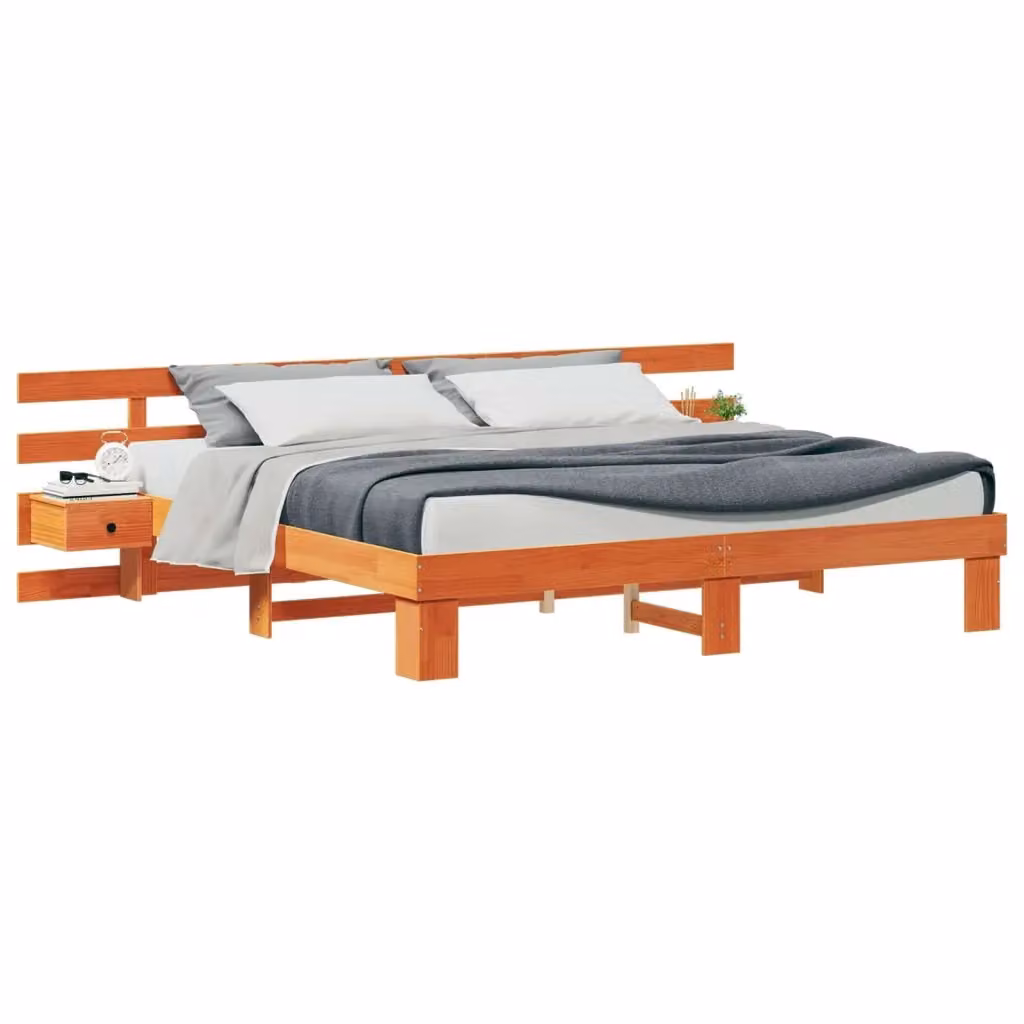 Struttura del letto moderna vidaXL in pino massello marrone 200 x 200 cm – 2