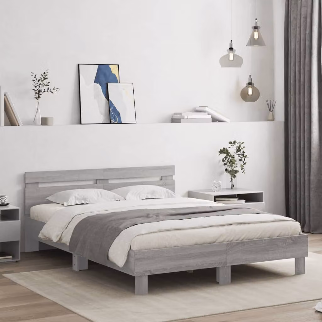 vidaXL Giroletto con Testiera in Legno Multistrato Grigio Sonoma 150 x 200 cm – 1