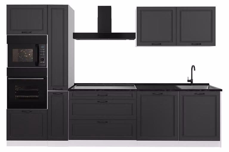 Cucina componibile Vicco R-Line Antracite country/Bianco 310 cm piano di lavoro Antracite, Model 67958