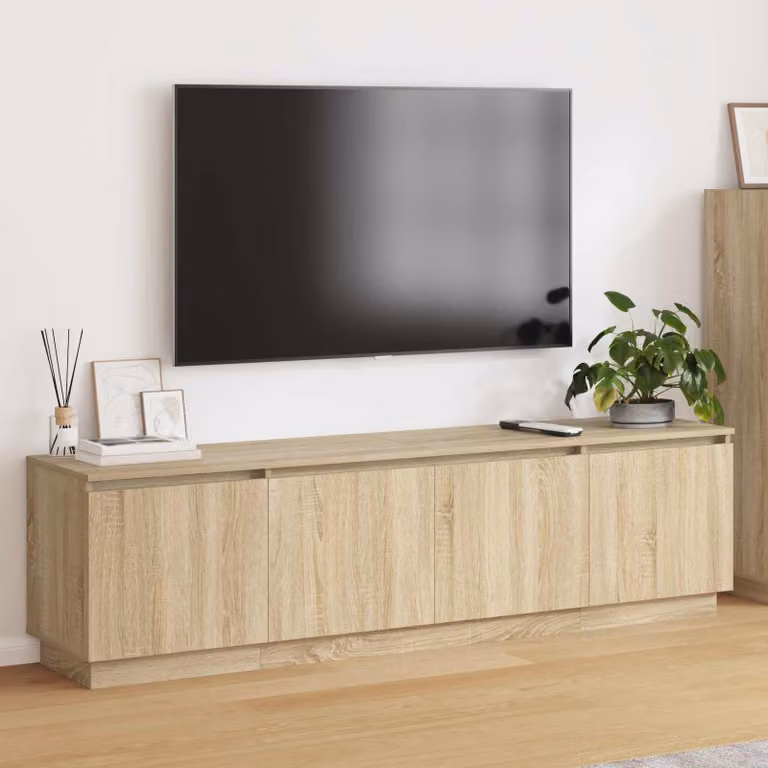 Mobile TV moderno vidaXL in legno color rovere e beige con illuminazione integrata L/P/H: 180 x 38 x 49 cm