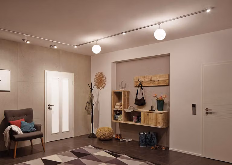 Paulmann URail, sistema di binari a LED, modello Spot Double Pellet, 2 luci da 4W, finitura cromo opaco/bianco, 230V, dimmerabile, materiali: metallo/plastica