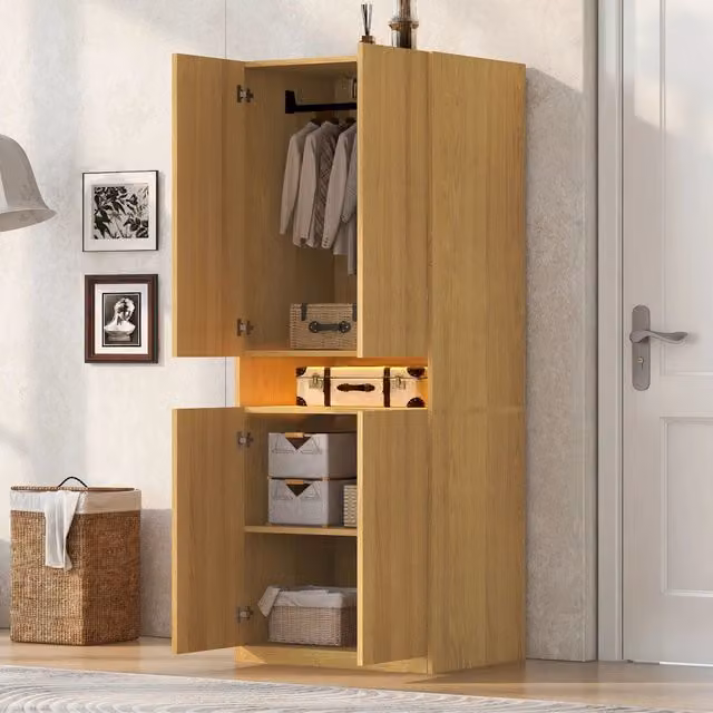 Armadio a 2 ante con vano centrale illuminato a LED per abiti e accessori in MDF color legno 70 × 55 × 180 cm