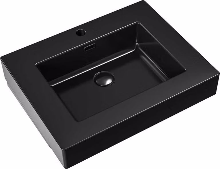 Lavabo da appoggio BELVIT, 60 cm, nero opaco, in resina minerale, con troppolo