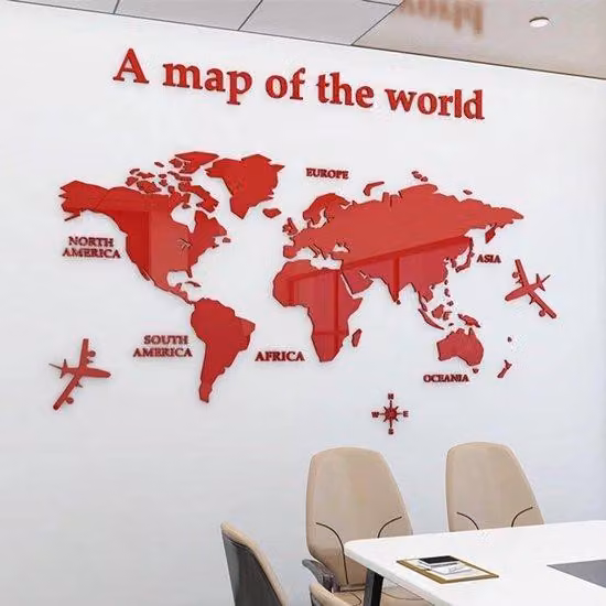 Mappe del mondo cristalline da parete, autoadesive, 180 x 100