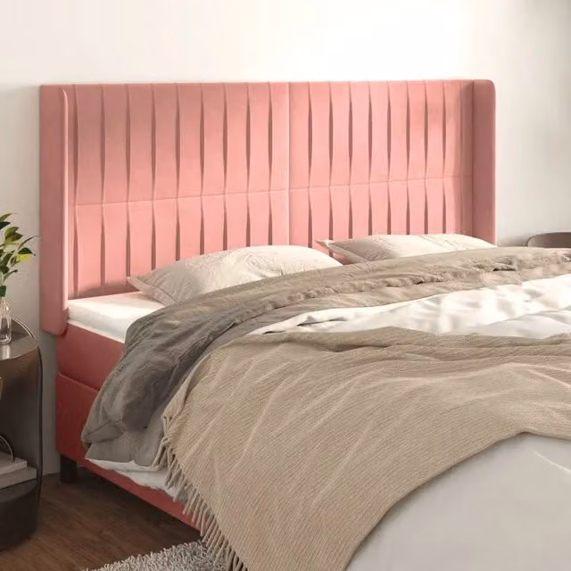 Testiera con Orecchie Design Mania in Velluto Rosa L: 183 cm, P: 16 cm, H: 118-128 cm