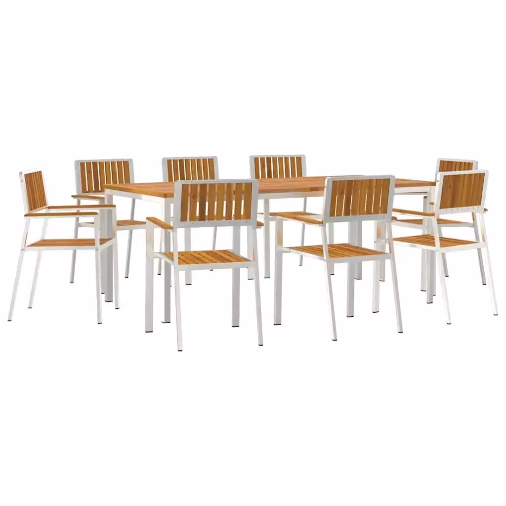 Set da pranzo per esterni vidaXL in legno di acacia e acciaio inossidabile, 9 pezzi, marrone e argento, L: 200 cm, P: 90 cm, H: 75 cm – 2