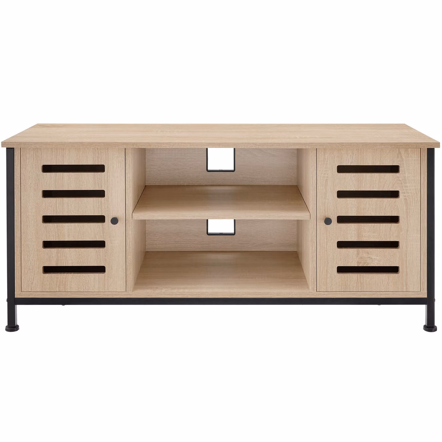 Mobile TV Carlow tectake in stile industriale con finitura rovere e dettagli neri, L: 110 cm, P: 41,5 cm, H: 50,5 cm – 2