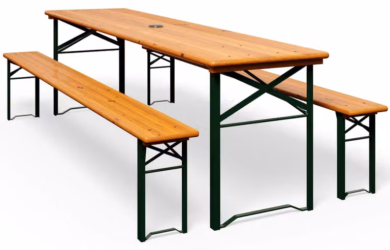 Set da giardino pieghevole - Tavolo da birra da 170 cm per 8 persone - Legno e metallo