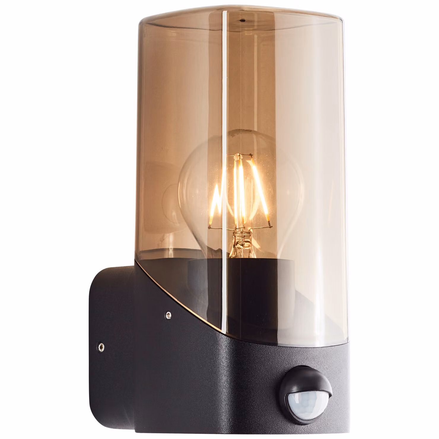 BRILLIANT: lampada da parete esterna con sensore di movimento Minou | nero/vetro fumé | alluminio pressofuso/plastica
