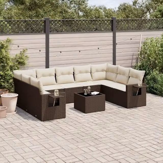 Set Divani da Giardino 10pz con Cuscini in Polyrattan Marrone 3220612