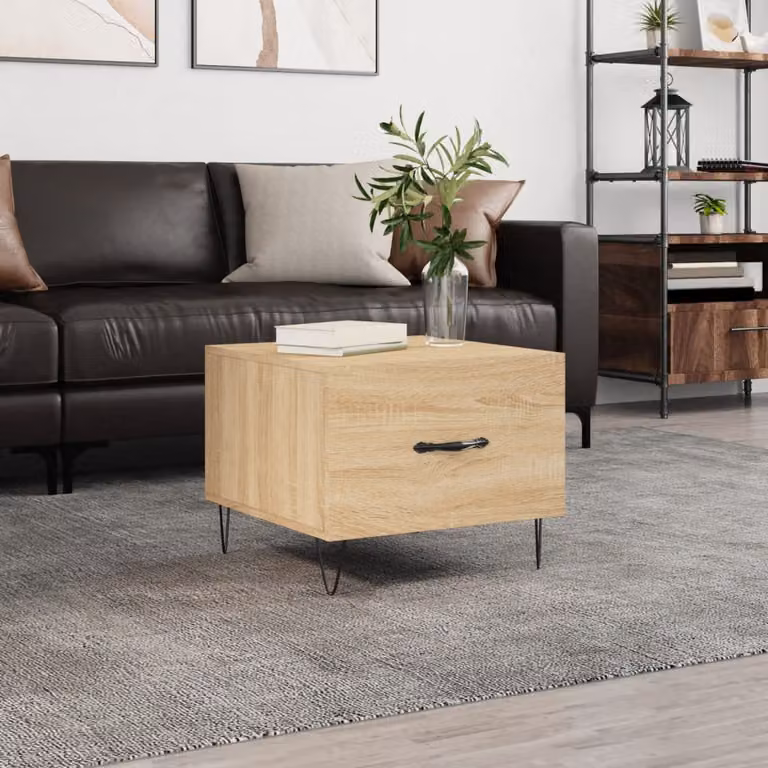 vidaXL Tavolino da Salotto Moderno in Legno e Metallo Colore Rovere, L/P/H: 50 x 50 x 40 cm