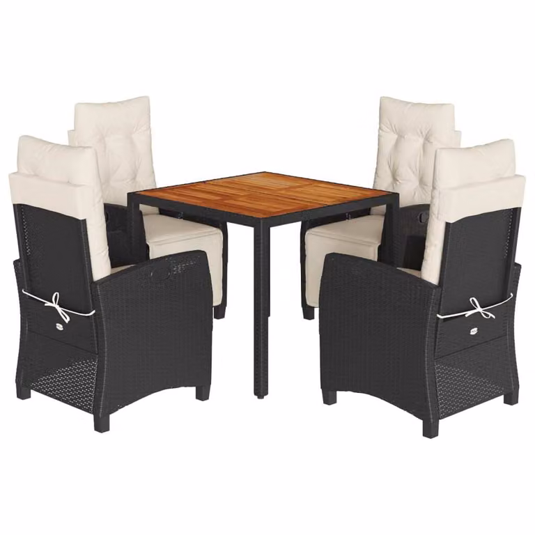 Set da Pranzo da Giardino 5 pz Nero con Cuscini in Polyrattan
