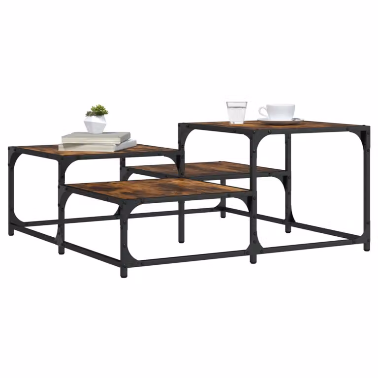 vidaXL Tavolino da Salotto Quadrato in Rovere Fumo e Metallo, L/P/H: 87,5 x 87,5 x 40 cm