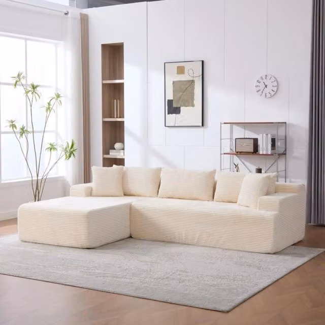 Divano compatto, divano modulare, tessuto chenille, schiuma ad alta elasticità 30D, base antiscivolo, 4 posti, beige