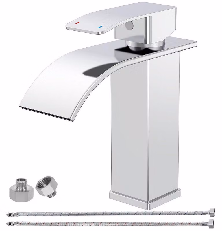 Miscelatore per lavabo a cascata, cromato, in acciaio inossidabile 304