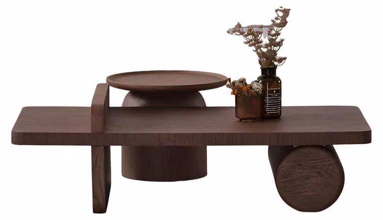 Moderner Braun Couchtisch aus Holz mit dekorativem Design und Ablage Hochwertig