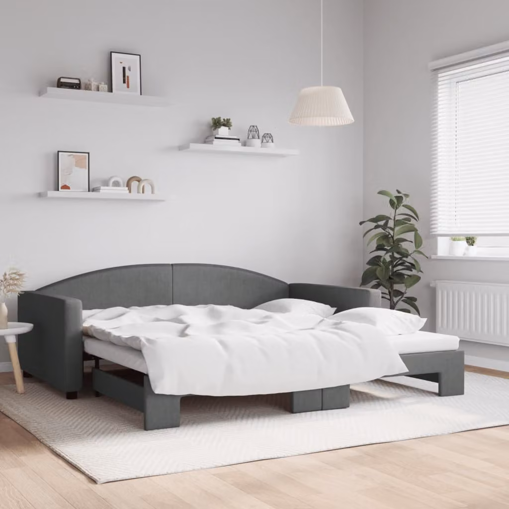 vidaXL Divano Letto Moderno in Tessuto Grigio con Letto Estraibile L/P/H: 223 x 100 x 75 cm