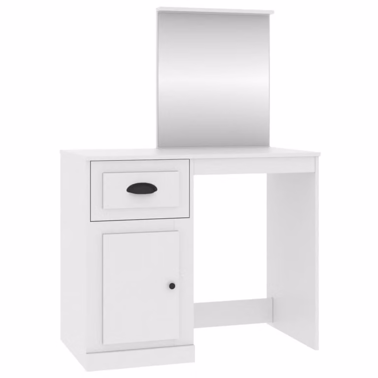 Toeletta con Specchio Bianca 90x50x132,5 cm Legno Multistrato