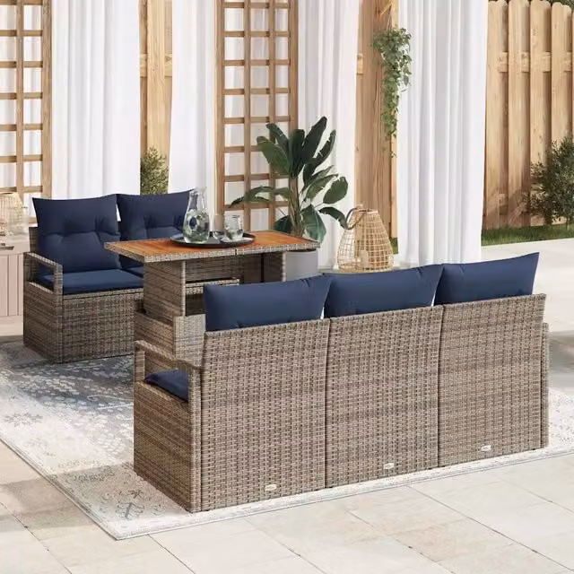 Set Divano da Giardino 6 pz 5-Numero di posti grigio e blu navy 3349653