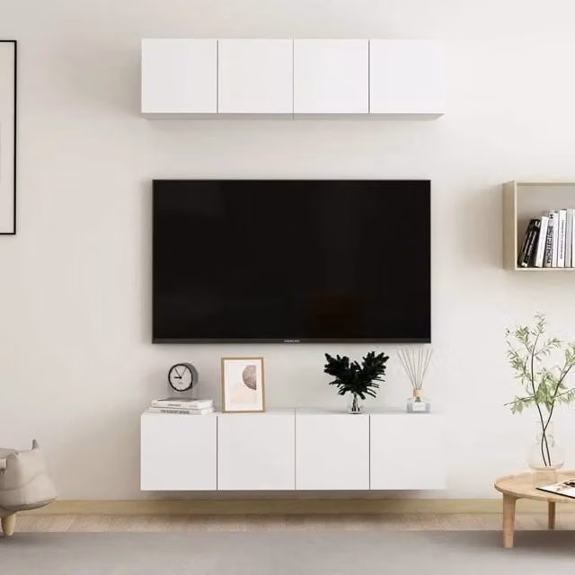 Mobili Porta TV 4 pz Bianchi 60x30x30 cm in Legno Multistrato 3074450