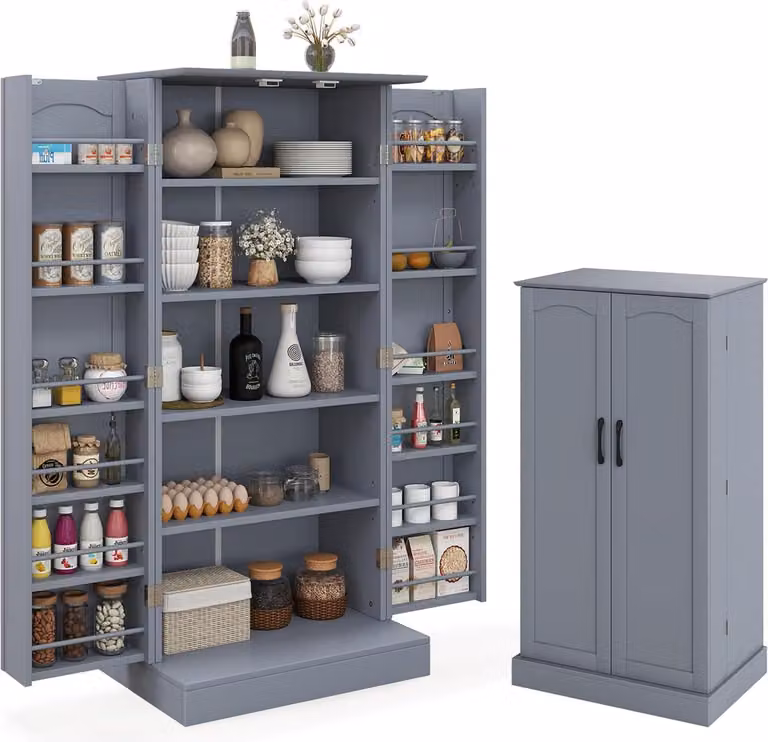 KOMFOTTEU Credenza con doppia anta, credenza con ripiani regolabili, credenza multiuso per dolci, credenza per sala da pranzo, 60x40x120 cm (grigio)