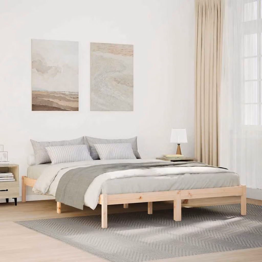 Letto extra lungo vidaXL in legno di pino naturale con doghe fisse L/P/H: 225.5 x 145.5 x 31.0 cm