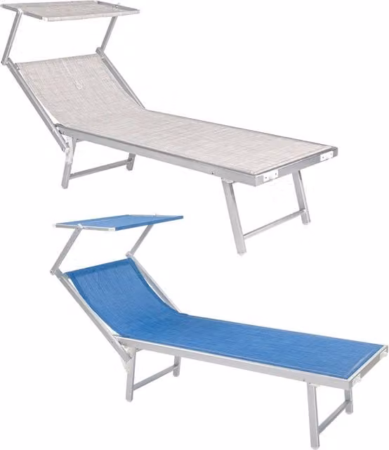 Lettino da spiaggia Mattinata con parasole in alluminio verniciato e tessuto textilene beige IPERBRIKO