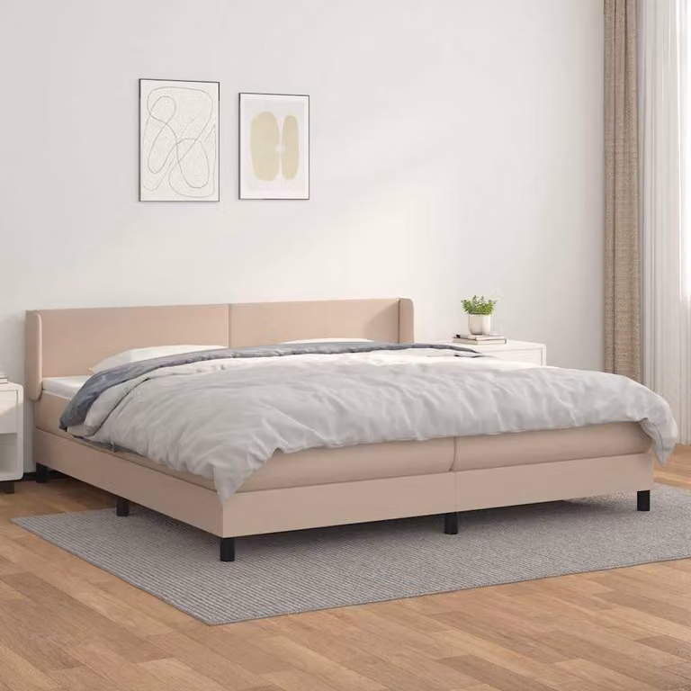vidaXL Giroletto a Molle con Materasso in Similpelle Colore Cappuccino L/P/H: 200 x 200 x 88 cm