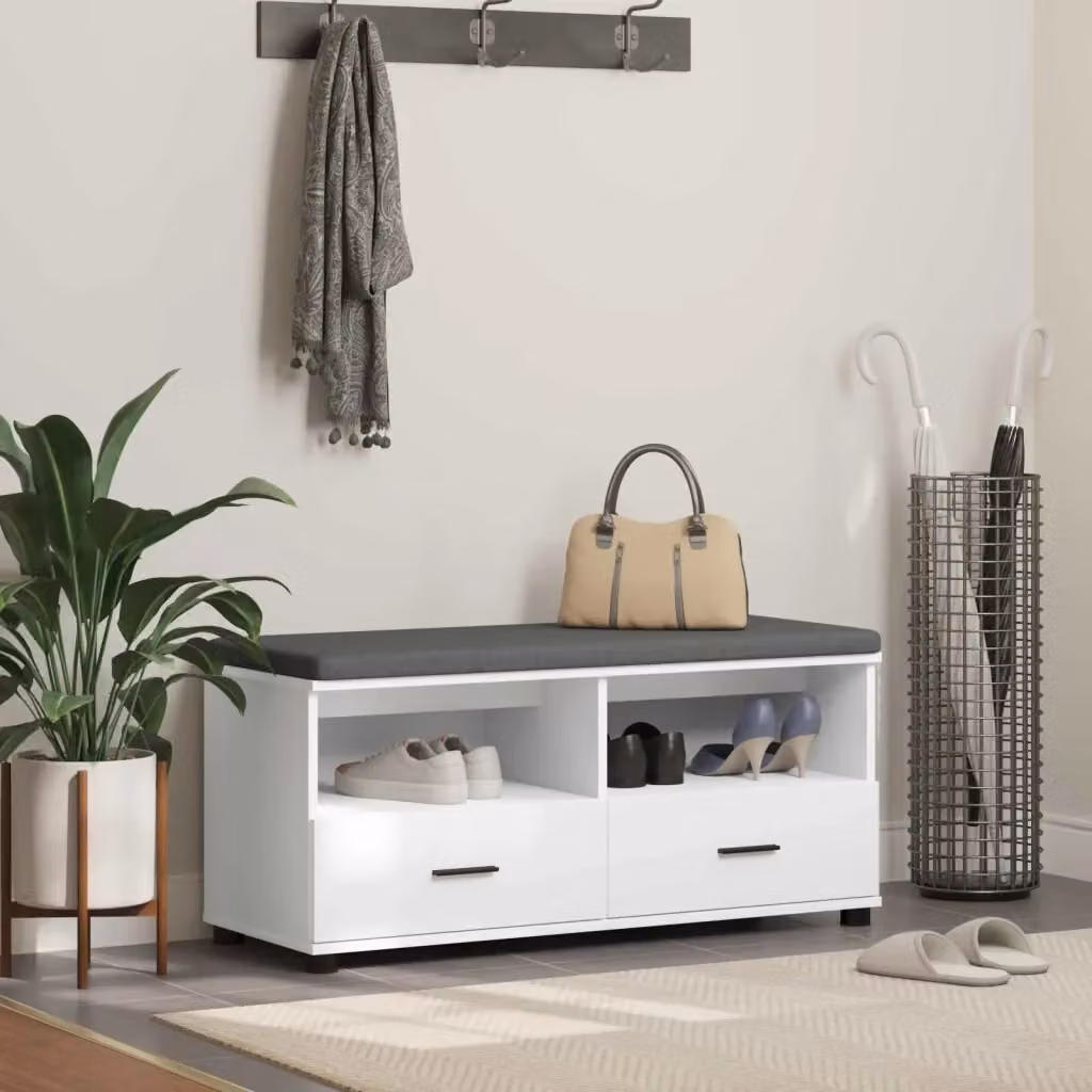 Panca per ingresso con scarpiera e cuscino in tessuto, design moderno, L/P/H: 100 x 38 x 46 cm – 2