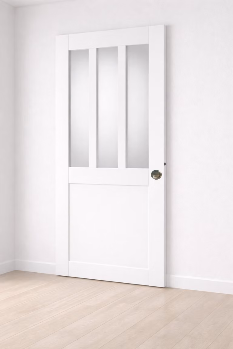 Porta scorrevole da officina bianca con vetro opacizzato H204 x L73 cm, conchiglie, maniglia a spinta GD MENUISERIES