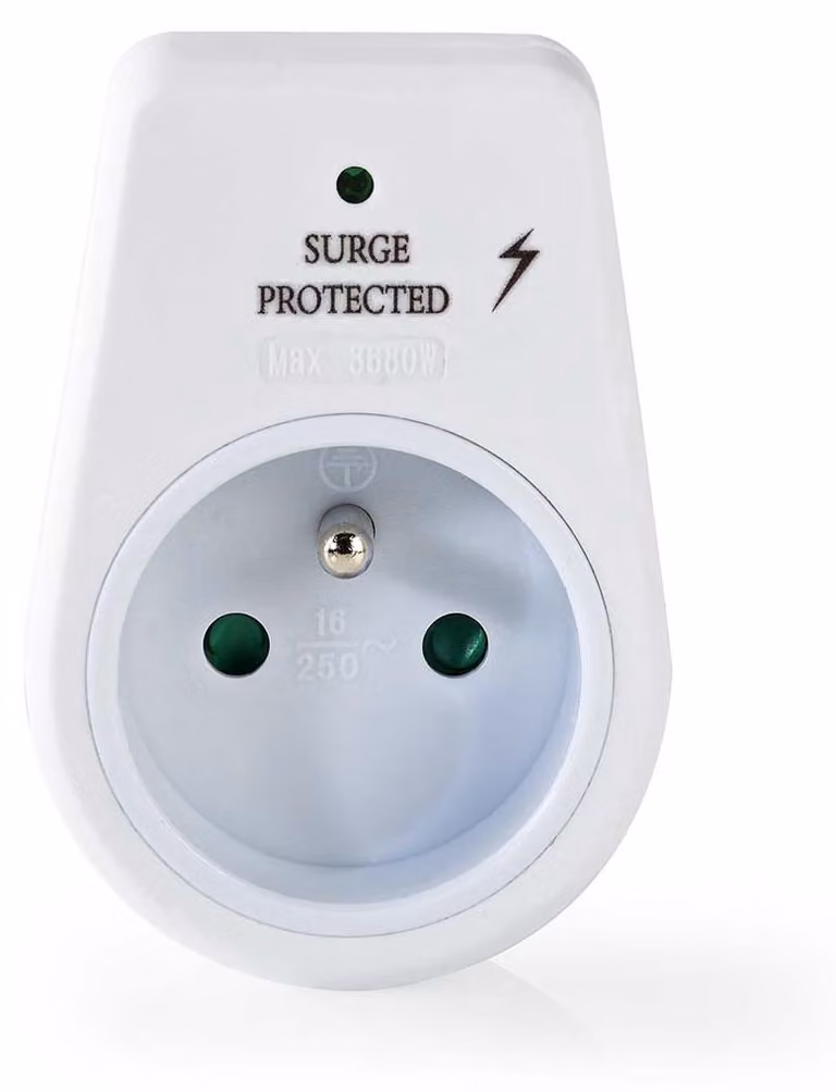 Nedis, ciabatta a presa singola 3680W 16A con protezione dalle sovratensioni di tipo E, bianco
