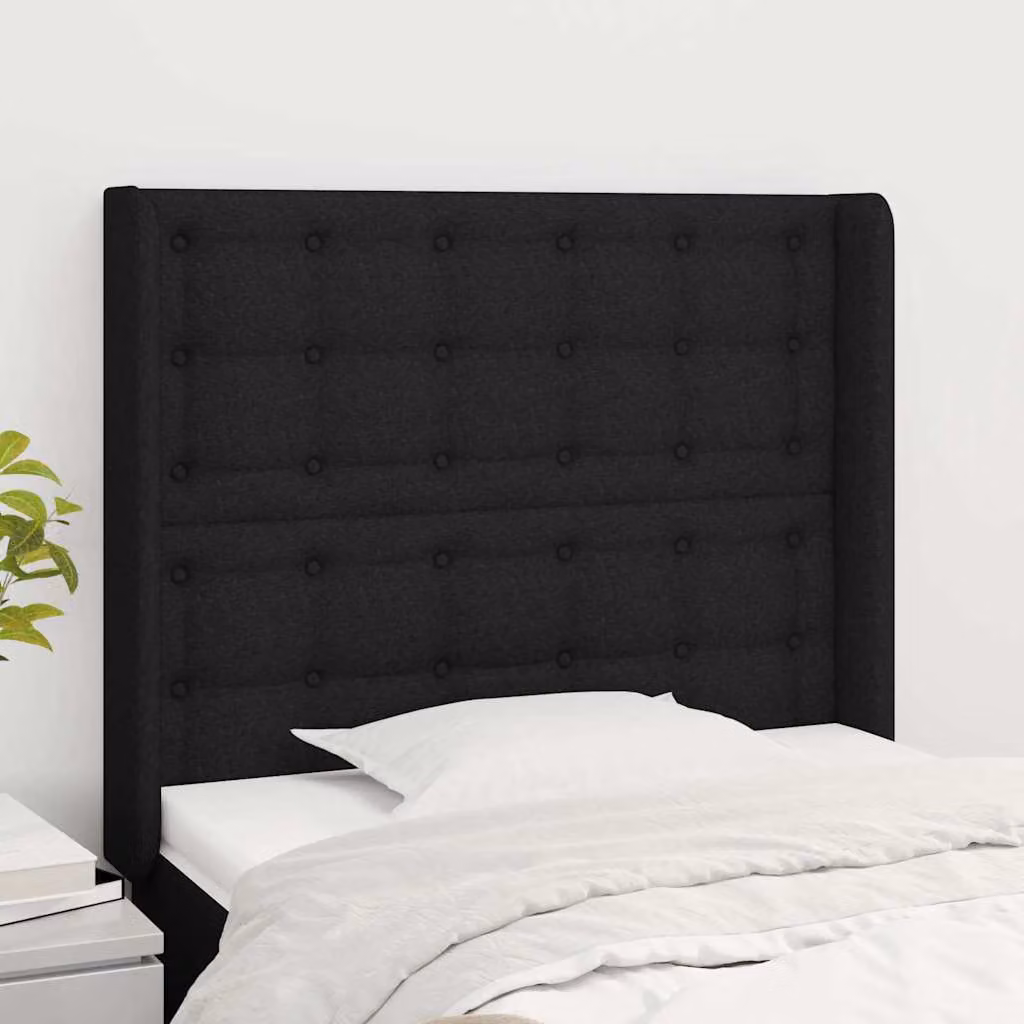 Testiera ad orecchio vidaXL in tessuto nero con struttura in legno L: 103 cm, P: 16 cm, H: 118-128 cm