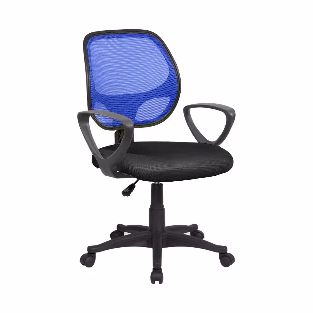 Sedia da ufficio operativa DMORA Filiberta con braccioli e seduta ergonomica in tessuto, Nero e Blu, L: 56 cm, H: 88/100 cm – 2