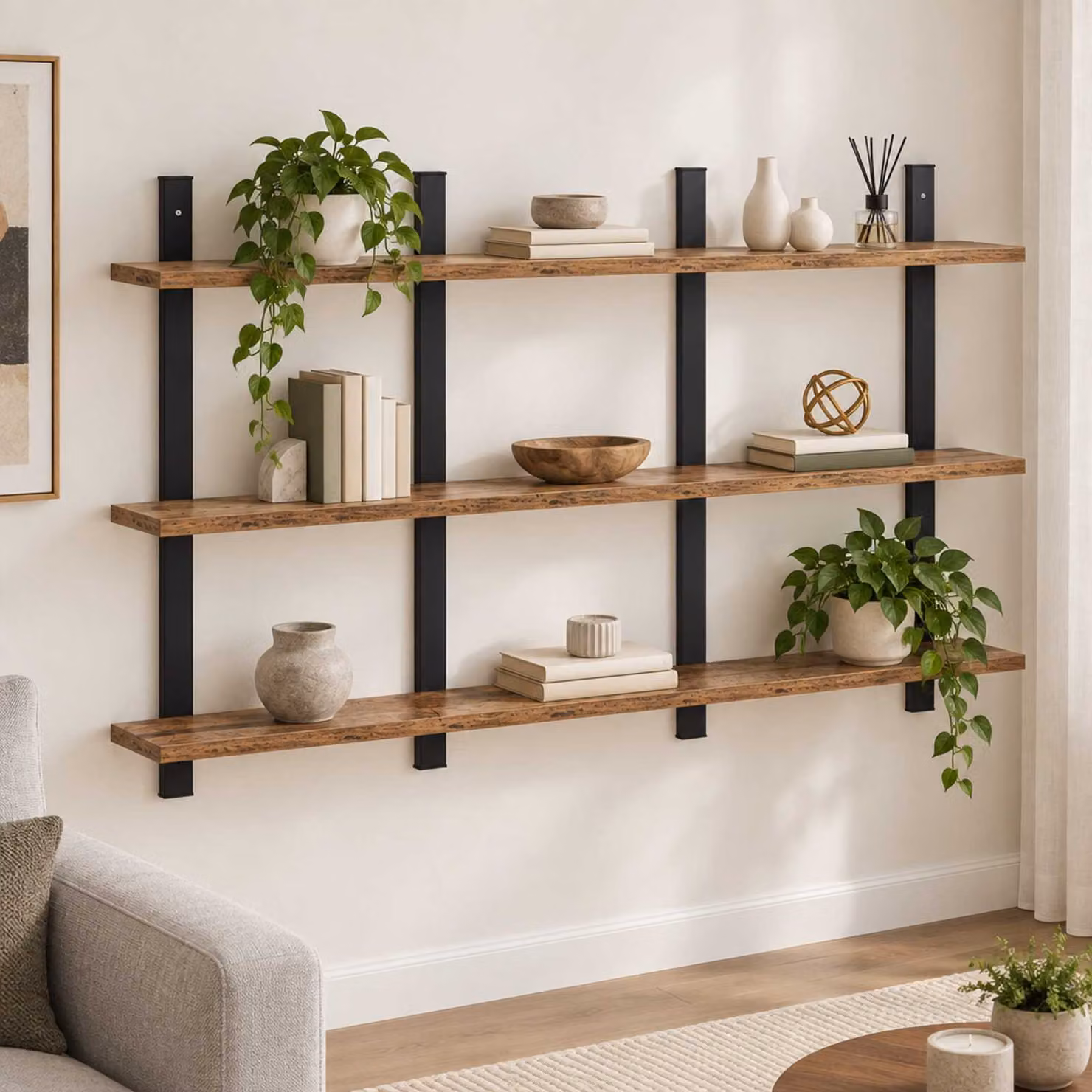 Scaffale da parete vidaXL in legno color marrone, stile moderno, L: 102 cm, P: 13,5 cm, H: 58 cm