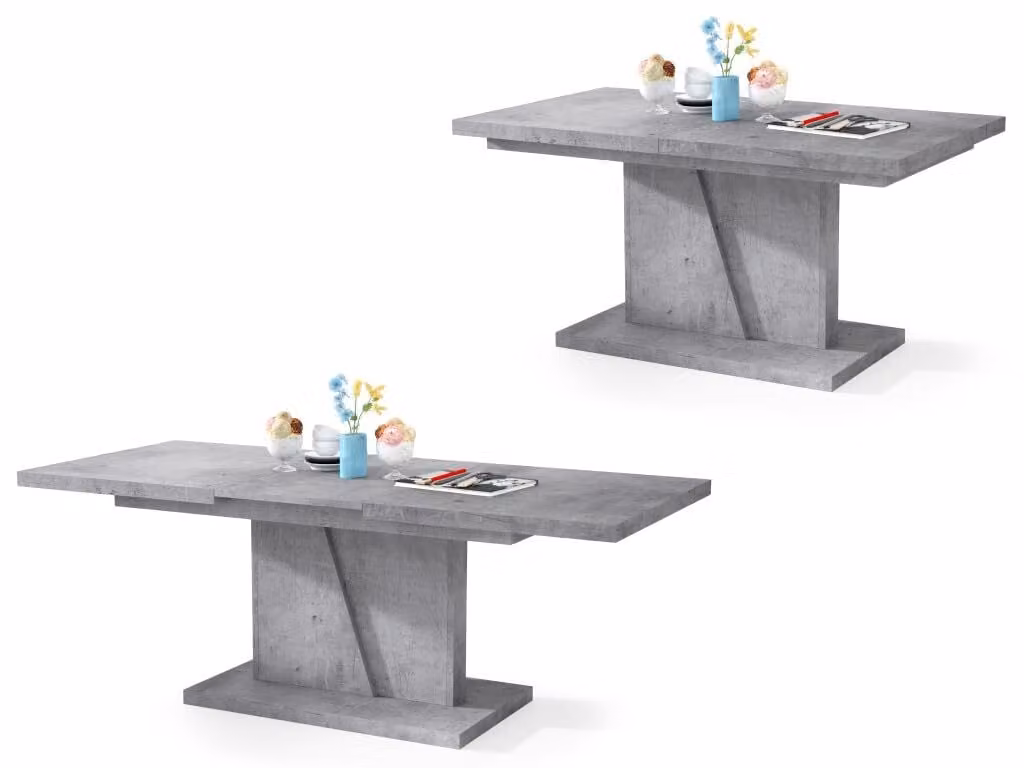 Tavolino All4All Noel, tavolino da caffè, tavolino da salotto, tavolino da divano con ripiani, tavolo da pranzo con piano estraibile, apribile, 120x70 cm, cemento Millenium