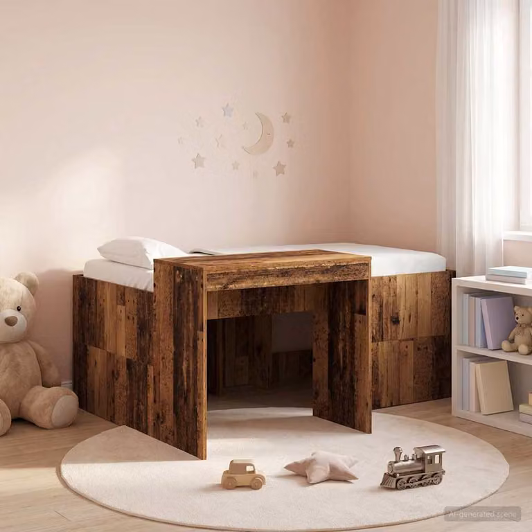 Letto alto per bambini con scrivania vidaXL in legno color rovere e marrone L: 120 cm, P: 75 cm, H: 163 cm