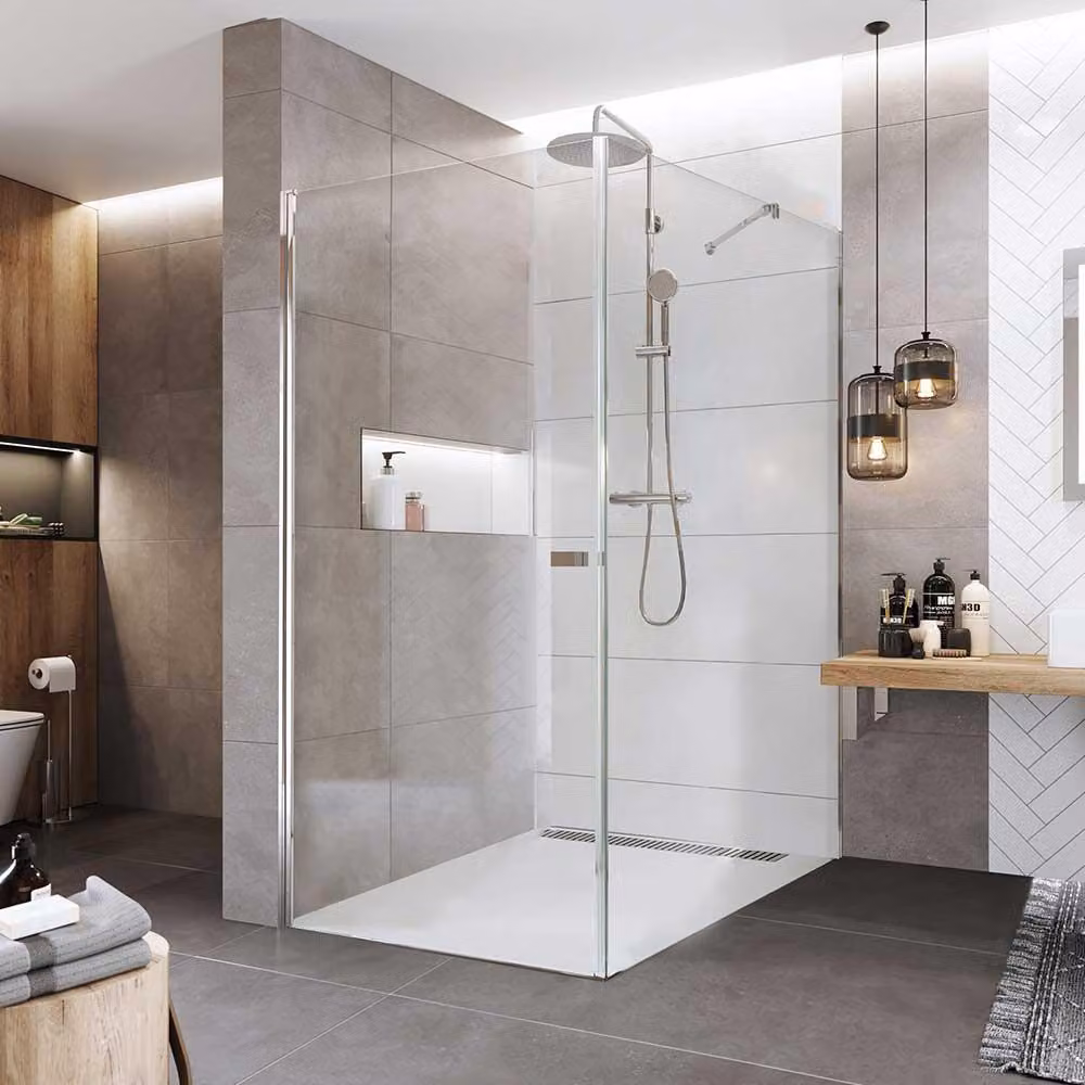 Cabina doccia Mereo, Novea, rettangolo, girevole, 70x120 cm, cromo ALU, vetro trasparente, porta L/P e parte fissa - CK14903Z