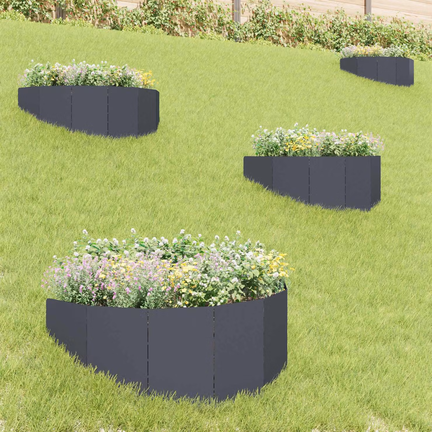 Set di 4 bordure per prato vidaXL in acciaio colore antracite, 100 x 45 cm