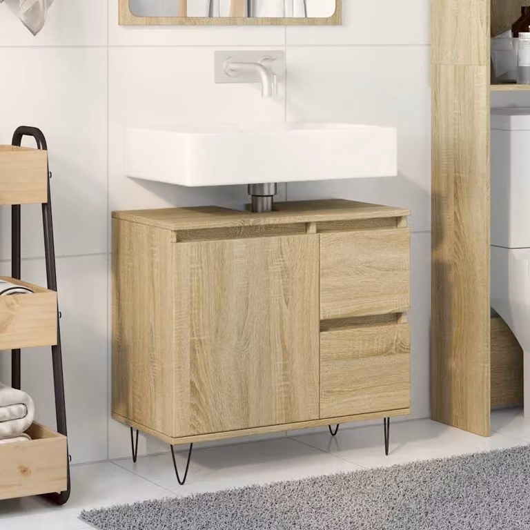 Armadietto da bagno sospeso vidaXL in stile industriale, Rovere, L: 65 cm, P: 33 cm, H: 60 cm
