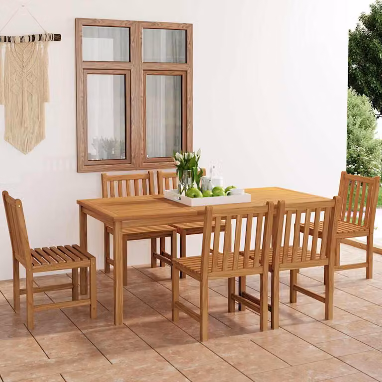 Set da pranzo da giardino vidaXL in legno di teak marrone, 7 pezzi, L: 180 cm, P: 90 cm