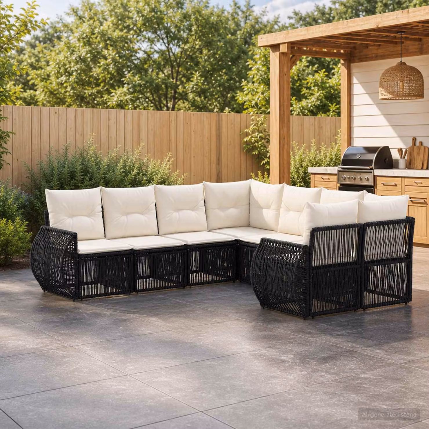Set Divano da Giardino vidaXL 8 Posti a Forma di L in Polyrattan Nero con Cuscini e Struttura in Acciaio
