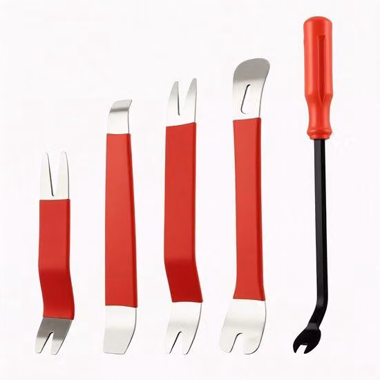 Xzenuo Set di strumenti per la rimozione dell'auto, set di strumenti in metallo da 5 pezzi + kit di riparazione per auto, set di strumenti universali per la rimozione dei pannelli delle portiere e dei pannelli dell'auto, rosso