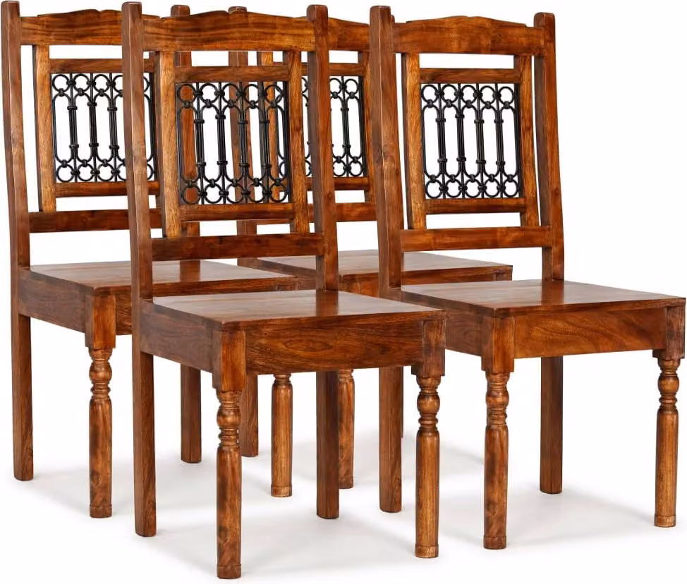 The Living Store Sedie da pranzo 4 pezzi. Legno massiccio con finitura in palissandro