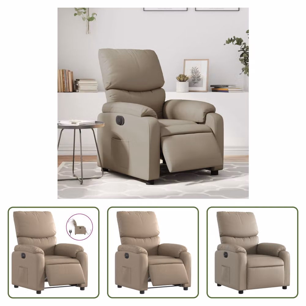The Living Store Poltrona relax elettrica in Pelle finta marrone cappuccino