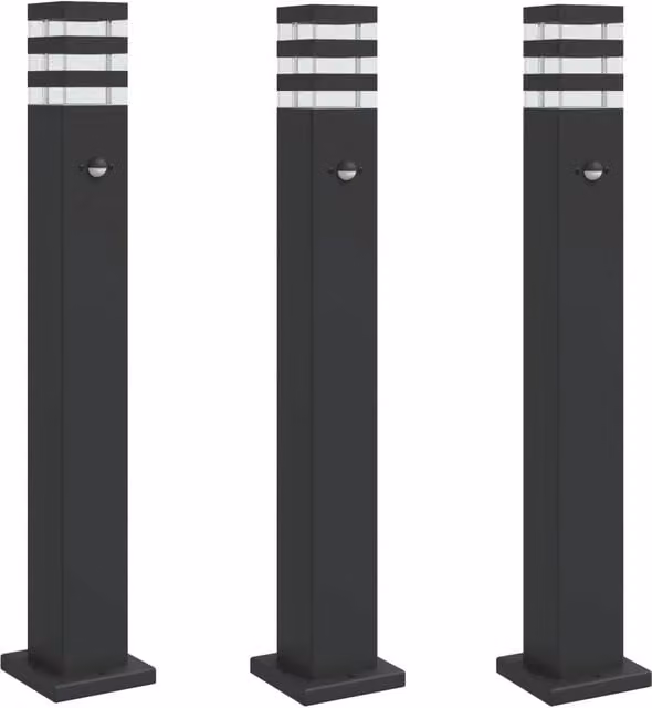 Set di 3 lampade da terra per esterni in alluminio nero con sensore di movimento, altezza: 80 cm, modello CFW6710938
