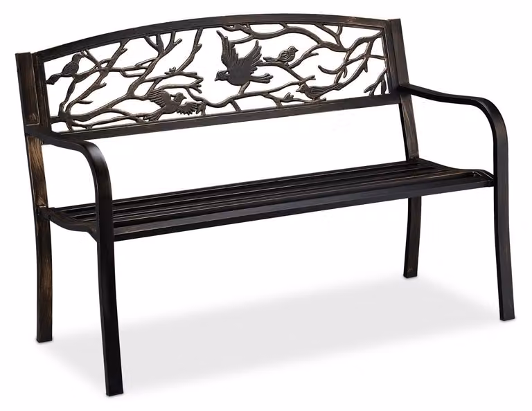 Panchina da giardino - Panchina da parco 2 posti - Acciaio - Motivo uccello - 127 x 57 cm - Nero bronzo
