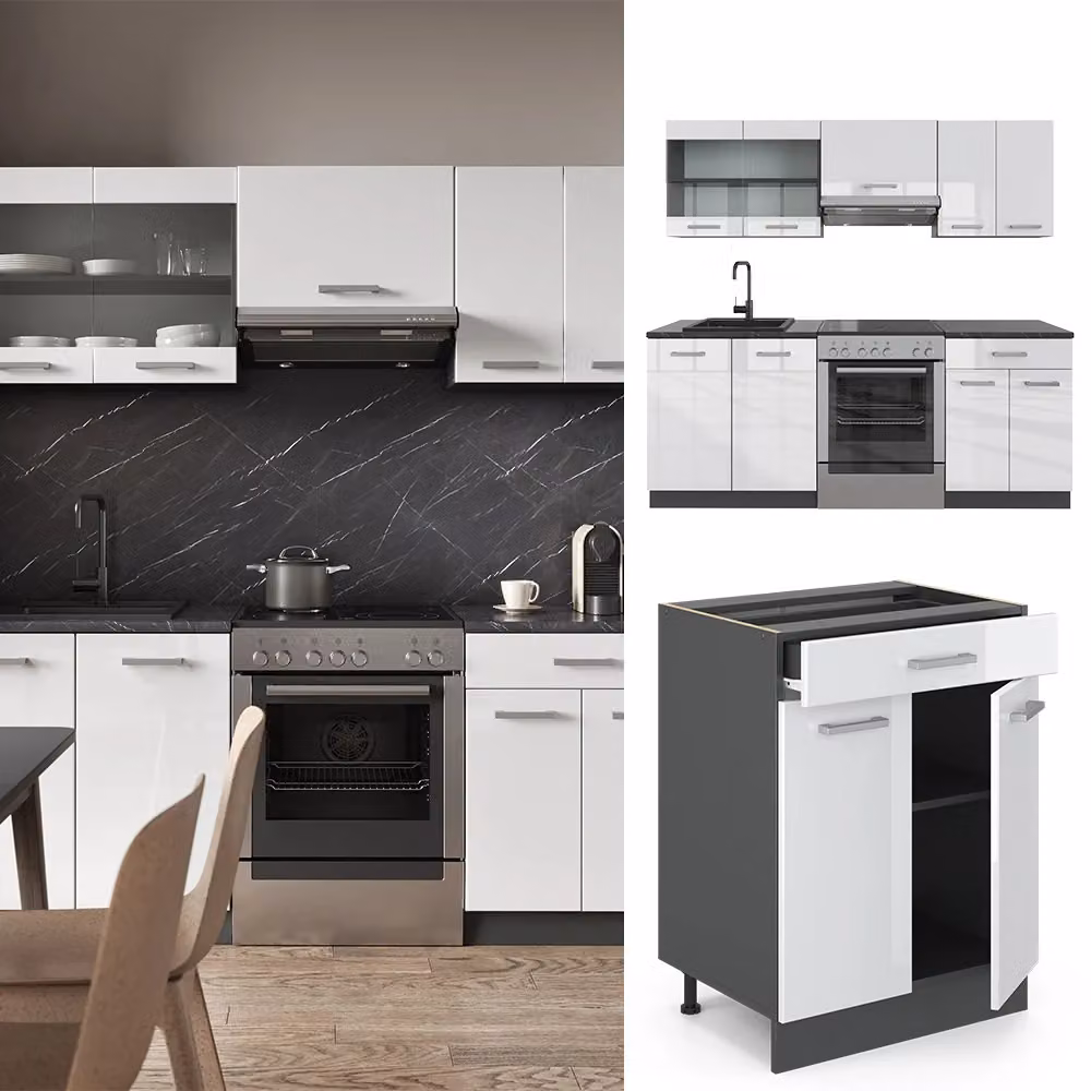 Cucina componibile moderna R-Line Vicco Bianco lucido e Antracite L: 200 cm – 2
