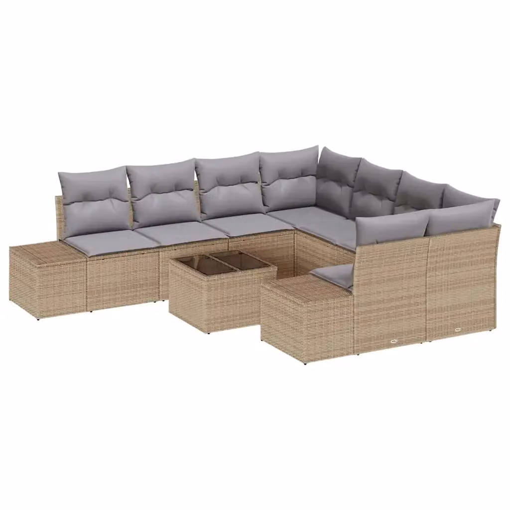 Set Divano da Giardino vidaXL 9 Pezzi a Forma di L Beige con Cuscini e Tavolino in Polyrattan e Metallo – 2