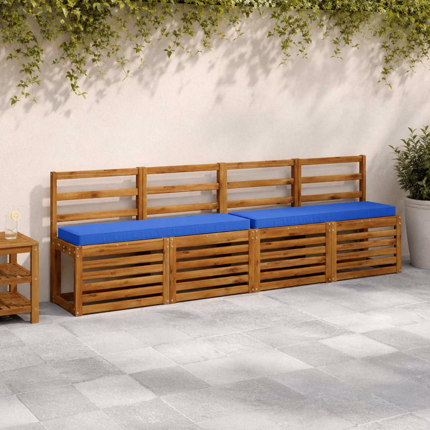 Set di 2 cuscini per panchina vidaXL VUGHT blu in poliestere con rivestimento rimovibile e resistente ai raggi UV