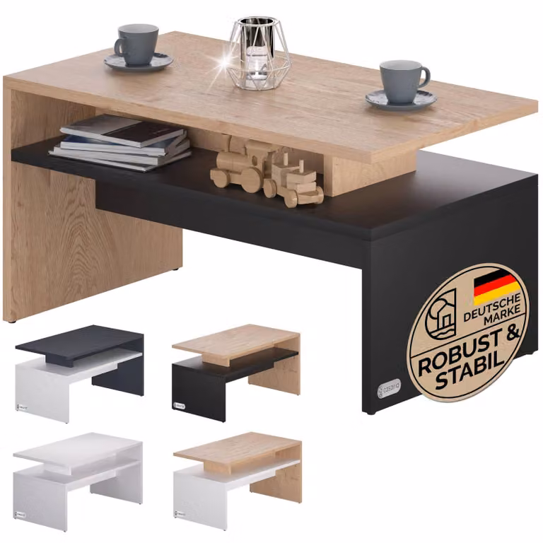 Tavolino da caffè con contenitore, legno/grigio, 92x51x48cm